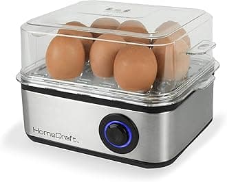 Nostalgia HomeCraft Premium Stainless Steel 8 Capacity Electric Large Hard-Boiled Egg Cooker Poached, Scrambled, Omelets, Whites, Sandwiches, for Keto & Low-Carb Diets, Vegetable Steamer, with Buzzer
