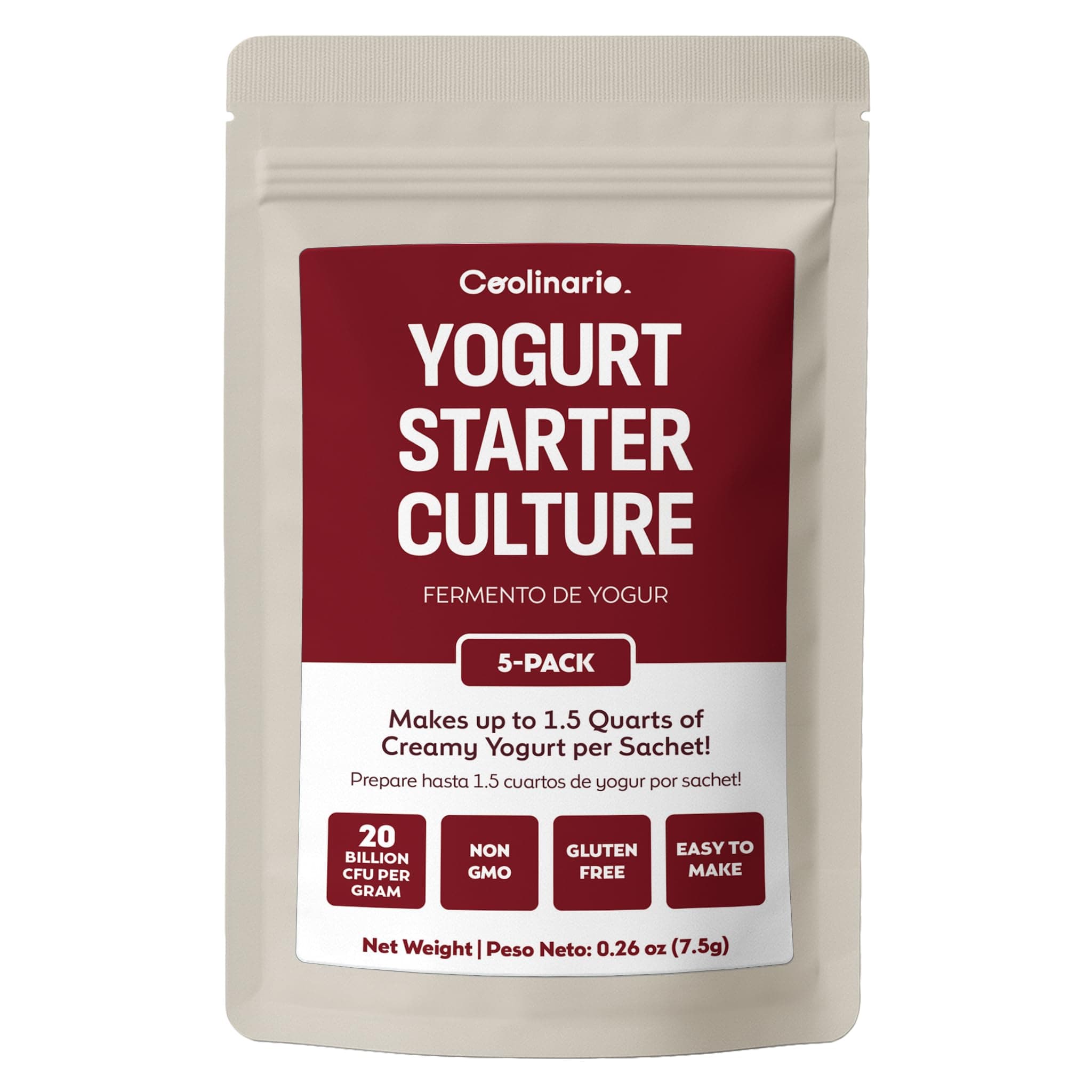 Yoghurt Starter Culture (5-Pack, 1.5g Sachets) Live Cultures with Probiotics | Creamy, Thick & Delicious | Regular or Greek Yogurt | Non-GMO, No Preservatives, Gluten Free
