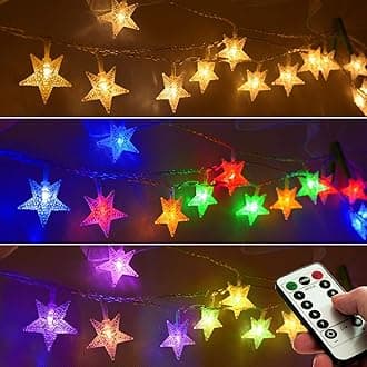 Homeleo 25ft 50 LED Multicolor Star String Lights for Bedroom Decorations, Battery Operated Led Christmas Lights for Apartment Dorm Room Decor(Remote/Timer/Warm White Multicolor Combination)