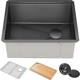 KRAUS Kore 23 Inch Undermount Workstation 16 Gauge Black Stainless Steel Single Bowl Kitchen Sink in PVD Gunmetal Finish with Accessories, KWU1111-23-PGM