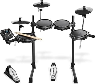 Alesis Drums Turbo Mesh Kit Seven Piece Mesh Electric Drum Set With 100+ Sounds, 30 Play Along Tracks, Drum Sticks & Connection Cables Included, Black, One Size