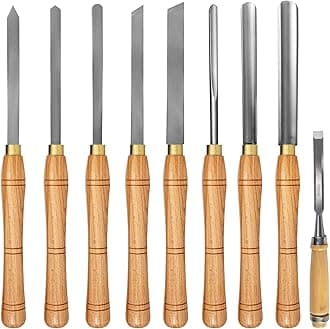 VEVOR Woodworking Lathe Chisel Set 8 Pieces HSS Steel Blades Wood Turning Tools Wooden Case for Storage for Carving Root Furniture One Free Chisel