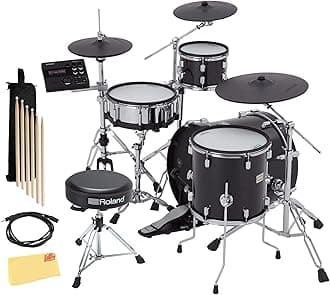 Roland VAD504 V-Drums Acoustic Design Electronic Drum Set Bundle with Drum Throne, Audio Cable, Drumstick Bag, 3 Pairs of Drumsticks, and Austin Bazaar Polishing Cloth