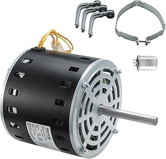 VEVOR 1/2HP Furnace Blower Motor, 1075RPM 5-Speed, 208/230V 2.7A, 48 Frame 3.4" Shaft Length, 0.5" Shaft Diameter, CW/CCW Dual Rotation, with 7.5μF/450V Capacitor and 11" Hold Hoop