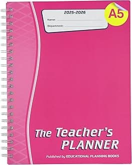 EDUCATIONAL PLANNING BOOKSThe Teachers Planner 2025-26 | (A5, 6 Periods) | Page-a-Day & Undated, with Dedicated Pages for Year Planning, Exams, Marking, Contacts, and more - (TP9-Pink)