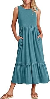 ANRABESS Women Summer Casual Sleeveless Crewneck Sundress Aline Flowy Tiered Maxi Long Beach Dress Vacation Outfits