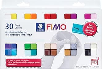 STAEDTLER FIMO Soft Oven-Bake Polymer Modeling Clay: 30 Piece Starter Kit for Jewelry, Scultpting, and Crafting for Beginners, Assorted Colors (0.88 oz Blocks), Adult Crafts and Creative Gifts