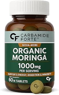 Carbamide Forte Organic Moringa Tablet with 1000mg Leaves Extract | Moringa Powder Tablets for Immunity, Digestion & Energy | Tablets 60