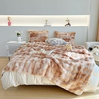 GKXLH Blanket Plush Fluffy Blanket - Super Soft Blankets Fuzzy Throw Blanket for Bed, Cozy Sofa Throw, Rabbit Faux Fur Blankets and Throws Warm Throws for Bed Couch Sofa (180x230CM, Gradient Coffee)