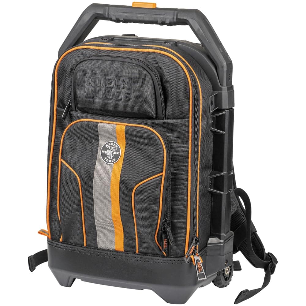 Klein Tools 55604 Rolling Tool Backpack, Tool Bag with 28 Pockets, Heavy Duty Retractable Handle, Large Storage Interior, 3-Inch Wheels
