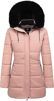 MOERDENGWomen's Winter Puffer Coat Thicken Fleece Lined Down Jacket Waterproof Faux Fur Detachable Hooded Parka