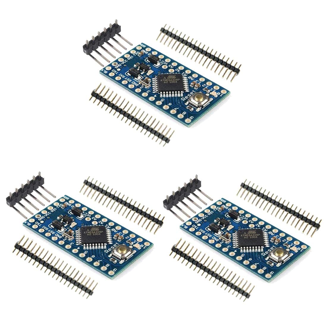 3pcs PRO Mini Atmega328P-AU 5V/16MHz Development Board Microcontroller Bootloadered Pinout is identical to Arduino Pro Mini Compatible to Arduino IDE with Pin Headers
