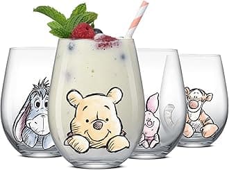Disney Winnie the Pooh Exploring a Classic Stemless Drinking Glasses, 19oz Glass Cups ft Pooh Bear Tigger Piglet Eeyore, Kitchen Glassware Set of 4, Winnie the Pooh Adult Gifts