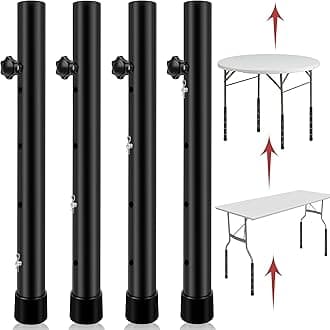 8 Pack Table Risers, 4 Levels Adjustable Height Leg Extenders, Heavy Duty Metal Extensions for Folding Tables - Raise Height 3.6in|6.77in|10in|13in