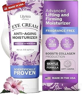LilyAna Naturals Eye Cream - Eye Cream for Dark Circles and Puffiness, Under Eye Cream, Anti Ageing Eye Cream Reduce Fine Lines and Wrinkles, Rosehip and Hibiscus Botanicals - 15ml