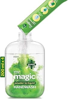 mr. magic Powder-to-Liquid Handwash - 4 Refills (makes 800ml), 99.9% Germ Protection