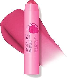 Lip Balm by Revlon, Kiss Tinted Lip Balm, Face Makeup with Lasting Hydration, SPF 20, Infused with Natural Fruit Oils, 025 Fresh Strawberry, 0.09 Oz