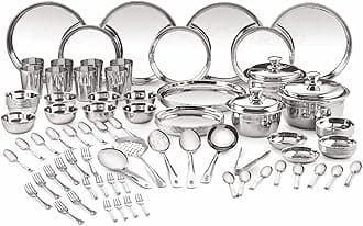 Neelam Stainless Steel Dinner Set, 24 Gauge Premium Quality 101 Pcs, Dishwasher Safe, Ideal Gifting Dinner Set for Anniversary, Wedding, Housewarming Party, Perfect for Serving 8 People, Silver