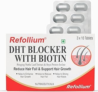 - Refollium DHT Blocker with Biotin | Helps Reduce Hair Fall, Stimulates Hair Growth | Hair Vitamins for Men & Women (30 Tablets) (DHT BLOCKER)