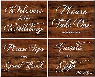 2 City Geese Wedding Signs | Rustic Wood Look Wedding Sign Set with Welcome to Our Wedding, Please Sign Our Guest Book, Cards and Gifts, and Please Take One Cardstock Signs
