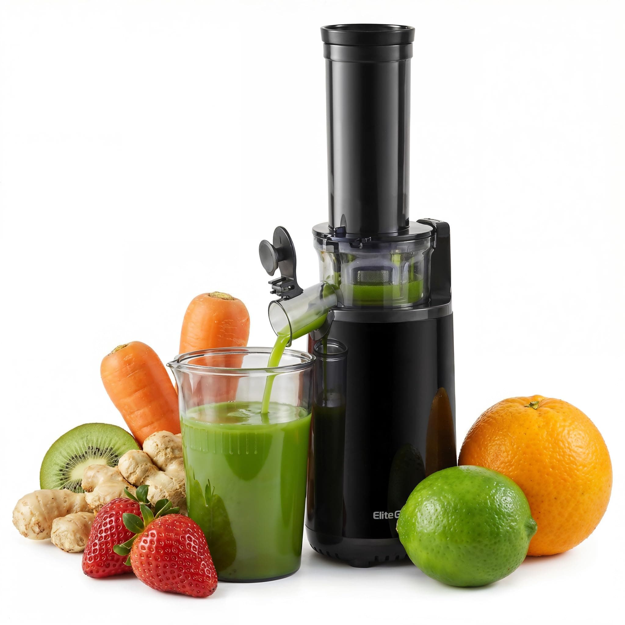 EJX600 Mini Compact Small Space-Saving Masticating Slow Juicer Cold Press Juice Extractor, Nutrient and Vitamin Dense, BPA-Free Tritan, Easy to Clean, 16 oz Juice Cup, Charcoal Grey