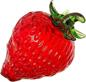 LONGWIN Crystal Mini Strawberry Collectible Figurines Paperweight Glass Fruit Figurine Tabletop Centerpiece Ornaments Home Decor Gift for Christmas Day, Birthday