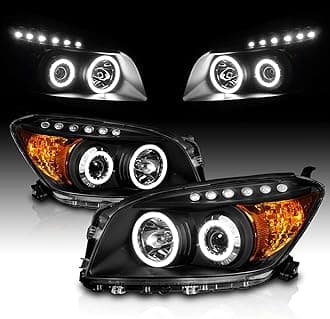 AmeriLite Black Dual Intense LED Halo Projector Headlights Set For Toyota Rav4 - Driver and Passenger Pair