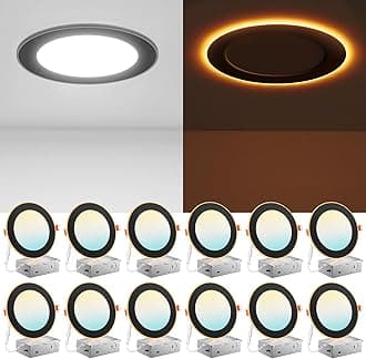 Amico 12 Pack Black 6 Inch 5CCT LED Recessed Ceiling Light with Night Light, 2700K/3000K/3500K/4000K/5000K Selectable Ultra-Thin Lighting, 12W=110W, 1100LM, Dimmable Canless Wafer Downlight - ETL&FCC