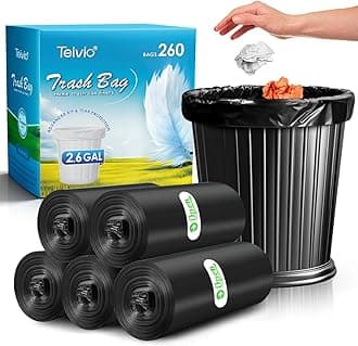 Teivio 2.6 Gallon 260 Counts Strong Trash Bags Garbage Bags, Bathroom Trash Can Bin Liners, Small Plastic Bags for Home Office Kitchen Kitchen (Black)