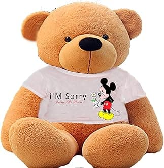 Hug'n'Feel® Soft Toys Big Teddy Bear Wearing I'm Sorry T-Shirt 5 feet Brown_T Shirt_ I'm Sorry Plush & Stuffed Toys