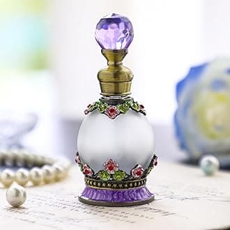 15ml Antique Crystal Glass Perfume Bottle Small Flower Embelished Fancy Retro Round Refillable Fragrance bottle Scent Bottle(Purple)