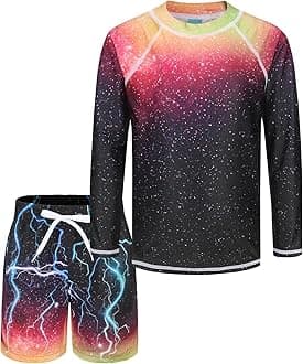 Boys Swimming Costume Two Piece Swimsuit Set with Swimming Trunks Kids Long Sleeve Bathing Suit Swimwear