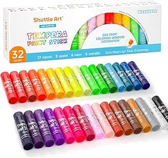 Shuttle Art Tempera Paint Sticks, 32 Colors Solid Tempera Paint for Kids, Super Quick Drying, Works Great on Paper Wood Glass Ceramic Canvas