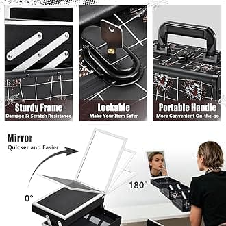 Joligrace Makeup Train Case Portable Makeup Case Organizer 2 Trays Cosmetic Box Storage with Mirror for Cosmetologist Supplies Nail Tech Traveling Makeup Travel Box Punk Love Hearts