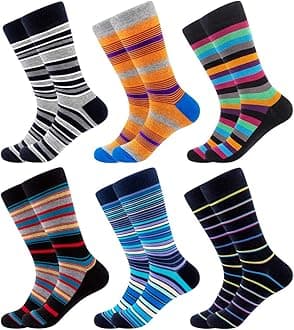 BONANGEL Men's Fun Dress Socks-Colorful Funny Novelty Crew Art Socks (6pairs-Colorful Stripe)