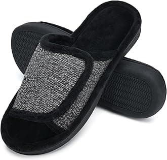 Adjustable Men's Memory Foam Slippers, Comfy Indoor Outdoor, Breathable Slide Bedroom Slippers Size 7-14