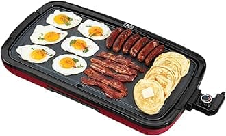 Dash Deluxe Everyday Griddle - Electric Griddle with Removable Plate - Nonstick, Easy-Clean Surface & Anti-Slip Base - Recipe Book Included - Red