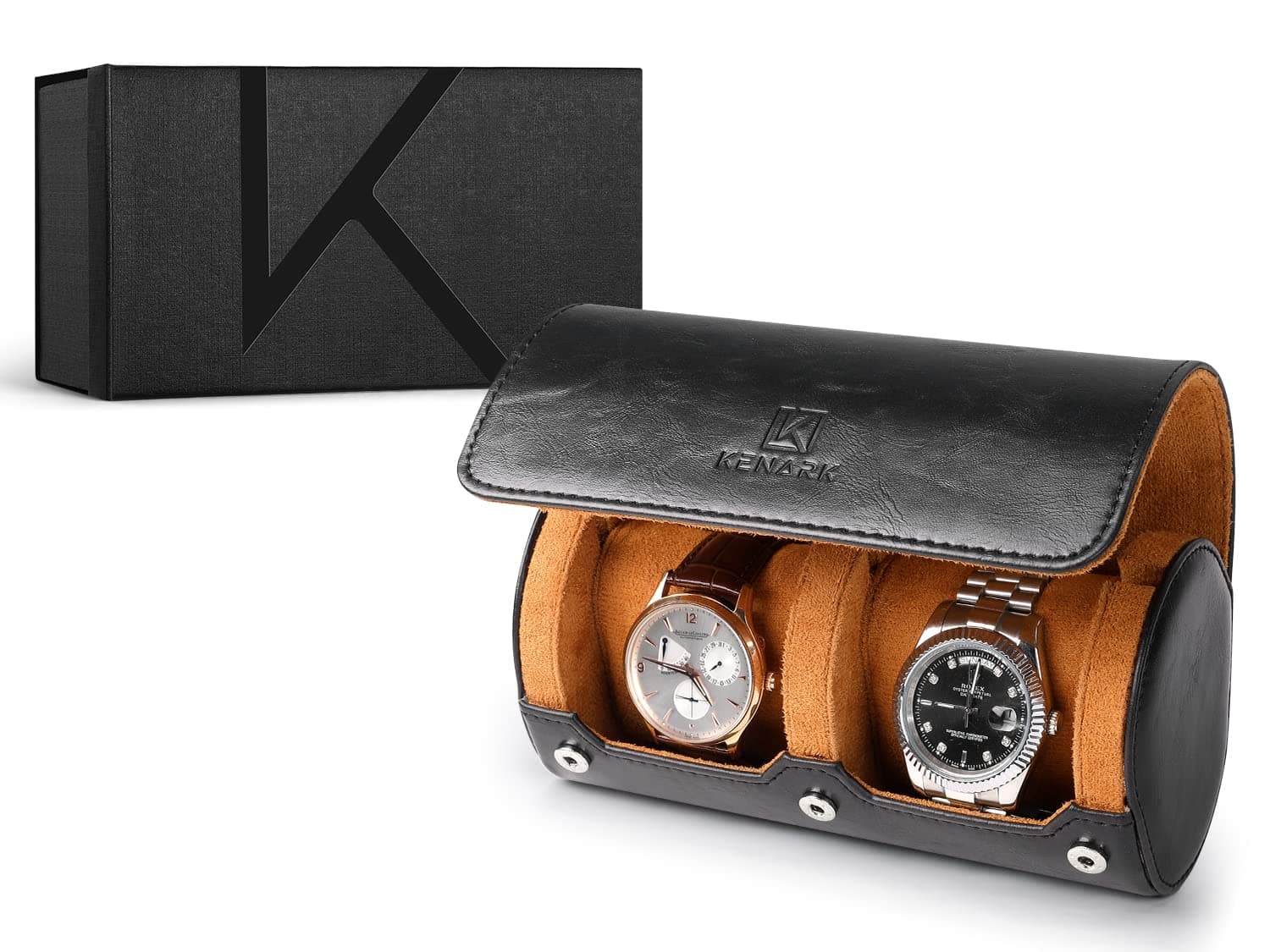 Luxury Watch Roll KW6M-BK - Premium Leather Travel Watch Case for 2 Watches - Anti-Scratch Protection - Exquisite Watch Roll Storage - Modern Watch Box - Perfect for Watch Enthusiasts