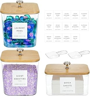 3 Pack Laundry Room Organization Storage Containers Acrylic Laundry Pod Containers and Dryer Sheet Holder with Lids and Labels for Laundry Detergent Laundry Pods Dry Sheet Organizing