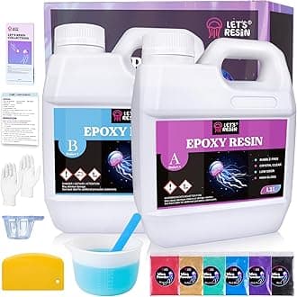 – 2.4L Crystal Clear Casting Resin Kit, Bubbles Free Epoxy Resin Kit, Clear Resin for Tumblers, Moulds, Jewelry, Table Top, Epoxy Resin with 6 Mica Powders, Large Silicone Cup and More