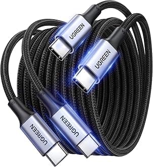 UGREEN USB C Cable 1M 2Pack, Braided 100W Power Delivery PD Super Fast Charge Cable USB C to Type C for iPhone 15/16/17 pro max, iPad mini 7, MacBook Pro, iPad,Samsung S25 Ultra/S24/23/, Huawei P70