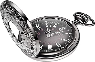 Vintage Pocket Watch Steel Men Watch with Chain, Black