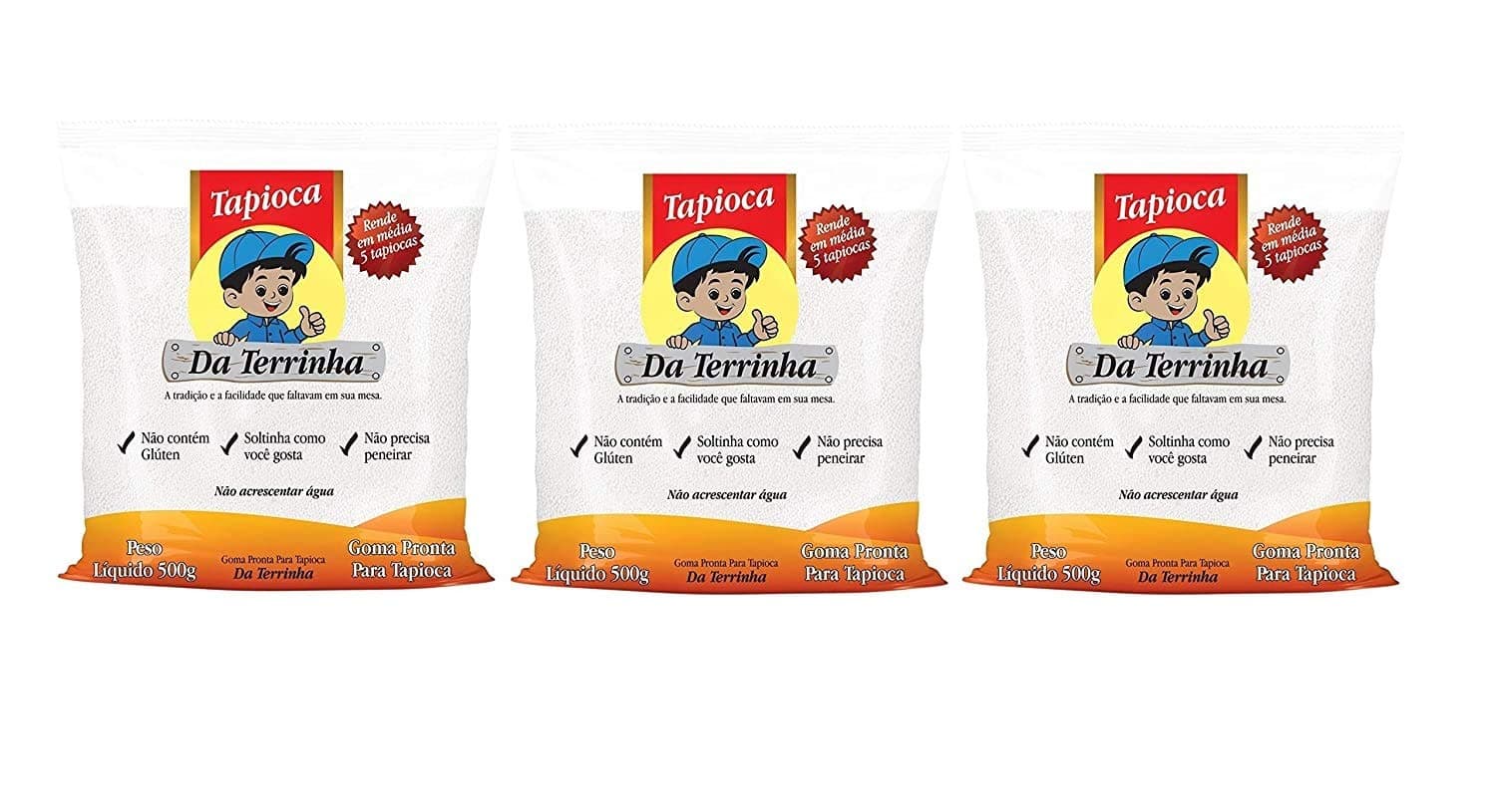 "Tapioca Da Terrinha - Terrinha - Hydrated tapioca - 17.64 Oz (PACK OF 3) | Tapioca Hidratada Da Terrinha - 500g"