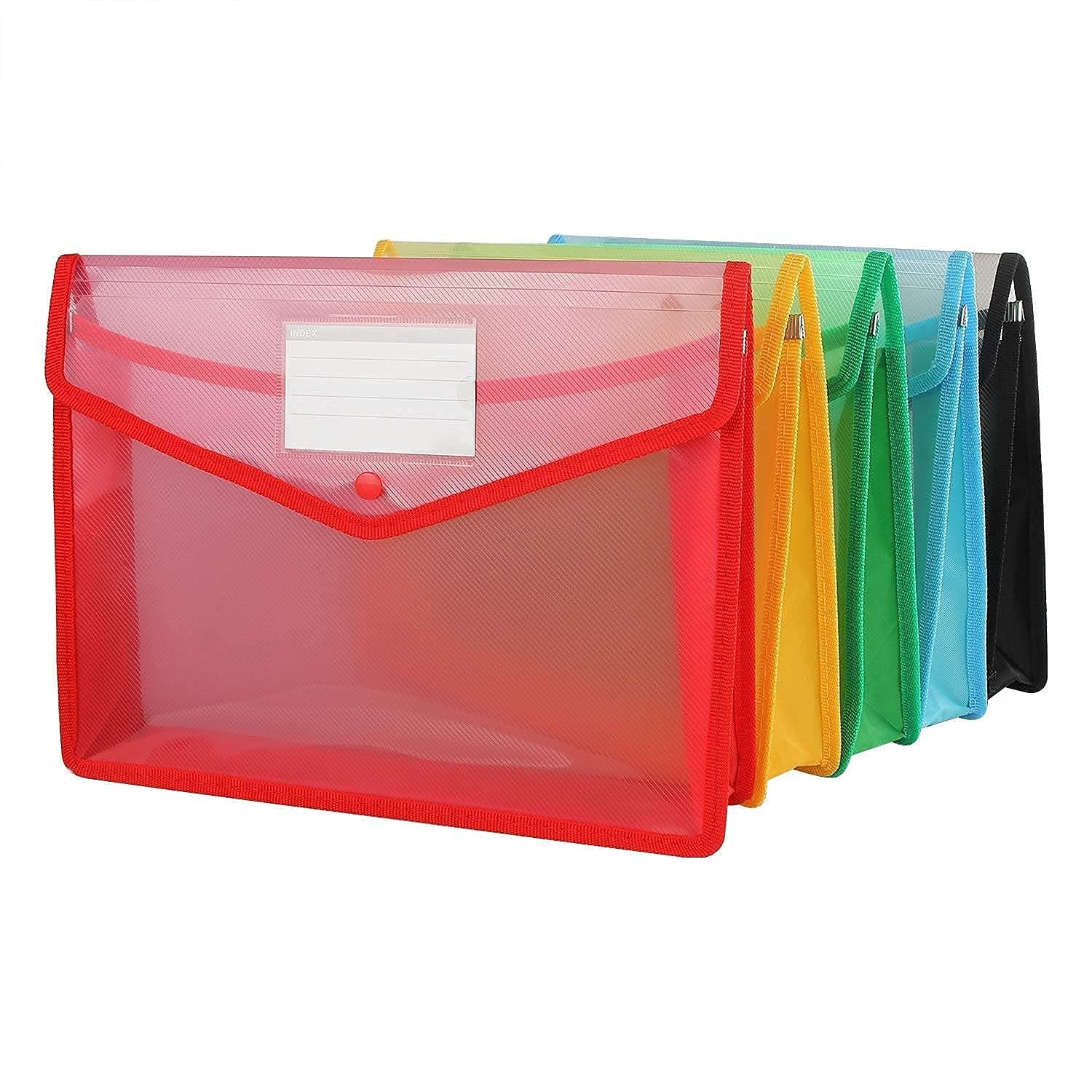 Envelope Folder, Transparent Poly-Plastic A3 Documents File,Drawing Paper Storage Bag with Snap Button Brief Bag for Document (Pack of 2)