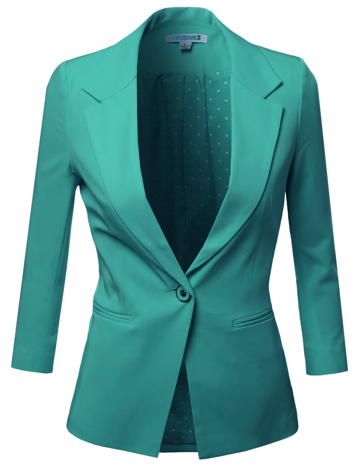 Women's Solid Long Sleeves One Button Closure Side Pocket Inner Stripe Blazer