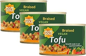 Marigold Braised Vegan Tofu, 225g (Pack of 3) – High Protein, Gluten-Free, Ready-to-Eat, Versatile Plant-Based Soya