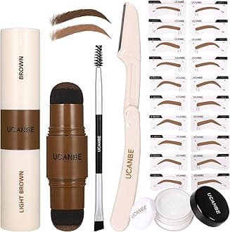 UCANBE 25PCS Eyebrow Stamp Stencil Kit With Dual-Color Eyebrow Stamp Pomade,20 Reusable Eyebrow Stencils,Finising Powder,Brush,Eyebrow Razor,Zipper Pouch,Waterproof Eye Brow Stamping and Shaping Kit02