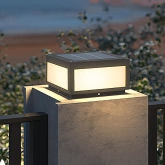 Outdoor Solar Post Light,Modern LED Fence Cap Light Solar Column Pillar Lights IP65 Waterproof Deck Post Lantern Lamp for Flat Surface Patio Garden Decoration with E26 Bulb(10"x10")