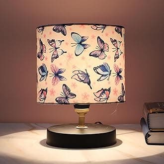 tu casa Black Metal Table Lamp with Butterfly Print Satin Shade | Decorative Bedside & Study Desk Lamp for Bedroom, Living Room, Office & Home Décor