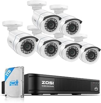 3K Lite Home Security Camera System with AI Human Vehicle Detection, 8CH DVR Recorder and 6 x 1080p Wired CCTV Bullet Cameras Outdoor Indoor, 80ft Night Vision, Remote Access (1TB Hard Drive)